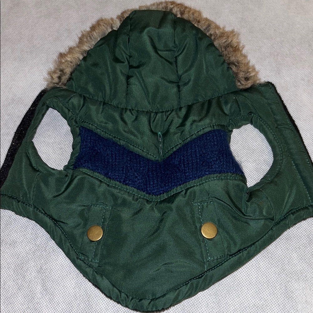 Green Hooded Dog Jacket with Fur Trim